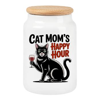 Happy Hour Katze - Keksdose mit Holzdeckel - Weiß - Vorne