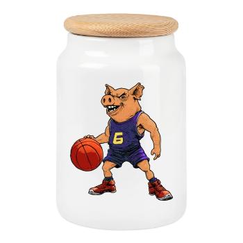 Cochon basketteur basketteur - Boîte à biscuits avec couvercle en bois - blanc - Devant