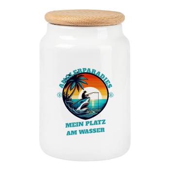 Fishing paradise sunset - Cookie Jar with Wooden Lid - white - Front