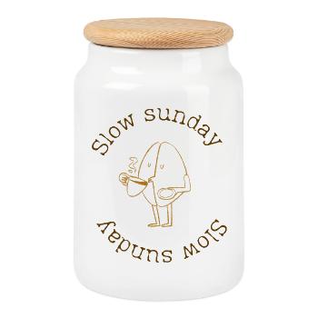 Slow Sunday - Cookie Jar with Wooden Lid - white - Front