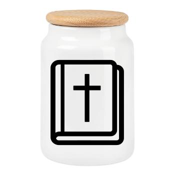 Bible - Cookie Jar with Wooden Lid - white - Front