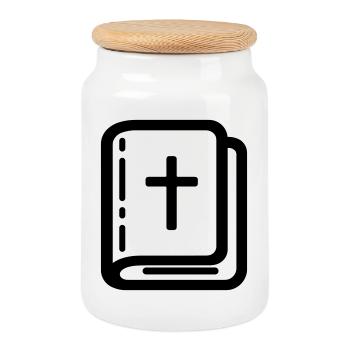 Bible - Cookie Jar with Wooden Lid - white - Front