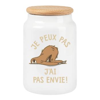 je peux pas j'ai pas envie humour drôle - Boîte à biscuits avec couvercle en bois - blanc - Devant