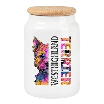 Bunter West Highland Terrier - Keksdose mit Holzdeckel - Weiß - Vorne