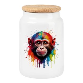 Singe coloré avec explosion de couleurs - Boîte à biscuits avec couvercle en bois - blanc - Devant