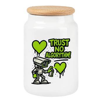 Robot with heart and anti-algorithm message - Cookie Jar with Wooden Lid - white - Front