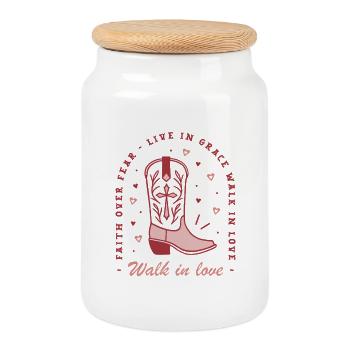 Christian girl faith pink quotes walk in love - Cookie Jar with Wooden Lid - white - Front