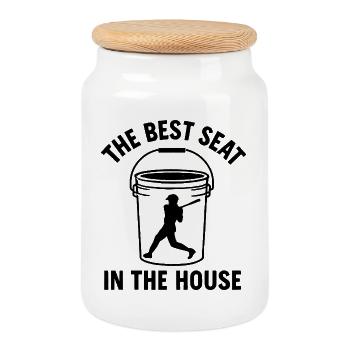 Der beste Platz im Haus Bucket Dad Baseball Dad - Keksdose mit Holzdeckel - Weiß - Vorne