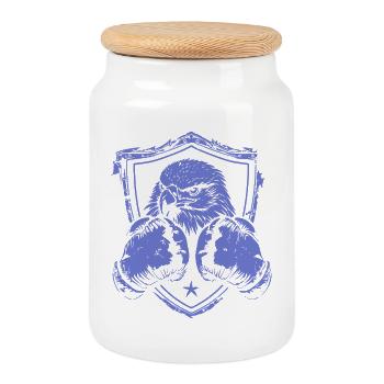 Fighting Eagle Shield Design - Cookie Jar with Wooden Lid - white - Front