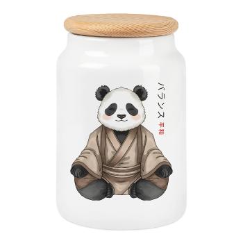 Anime Panda – Style Zen Japonais - Boîte à biscuits avec couvercle en bois - blanc - Devant