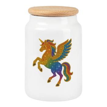 Glitzernde Regenbogen-Pegasus-Illustration - Keksdose mit Holzdeckel - Weiß - Vorne