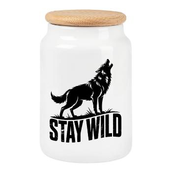 Stay Wild Wolf - Cookie Jar with Wooden Lid - white - Front