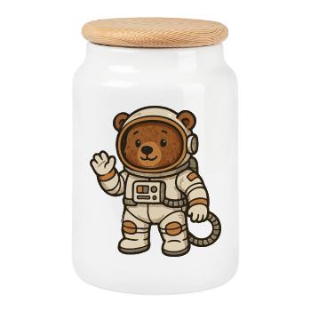 Ours mignon en combinaison d'astronaute - Boîte à biscuits avec couvercle en bois - blanc - Devant