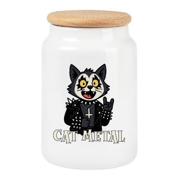 Chat gothique en métal - Boîte à biscuits avec couvercle en bois - blanc - Devant