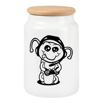 Gamer Caterpillar Nerd Gaming Controller Console Game - Cookie Jar with Wooden Lid - white - Front