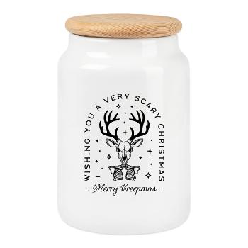 Merry creepmas scary woodland deer funny wishes - Cookie Jar with Wooden Lid - white - Front