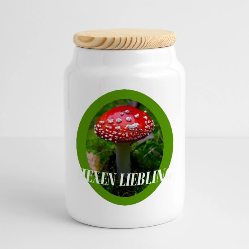 Toadstool Design Cookie Jar with Wooden Lid