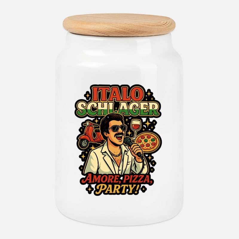Italo Schlager Pizza Party Design - Keksdose mit Holzdeckel - Weiß