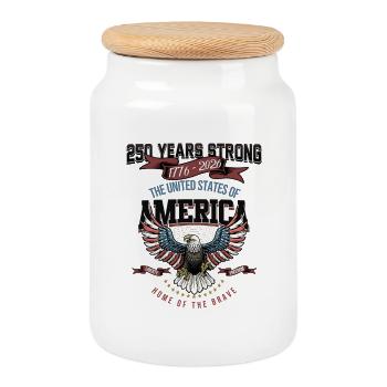 United States 250th Anniversary - Cookie Jar with Wooden Lid - white - Front