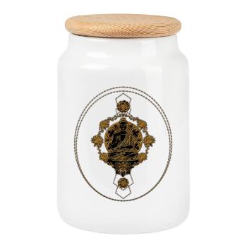 Bouddha en or avec mandala et fleurs - Boîte à biscuits avec couvercle en bois - blanc - Devant