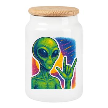 Illustration d'une main de roche extraterrestre galactique - Boîte à biscuits avec couvercle en bois - blanc - Devant