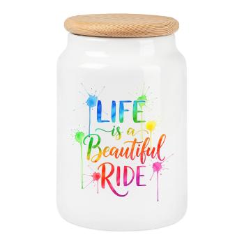 Life is a Beautiful Ride Watercolour Design - Cookie Jar with Wooden Lid - white - Front