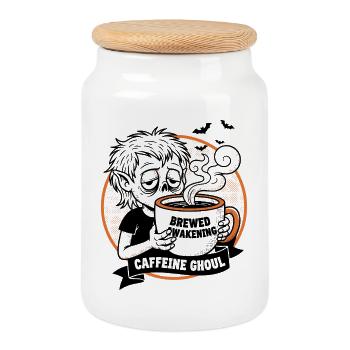 Haunted Coffee Mug Illustration - Cookie Jar with Wooden Lid - white - Front