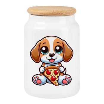Süßer Beagle mit Melone fruchtig Sommer Design - Keksdose mit Holzdeckel - Weiß - Vorne
