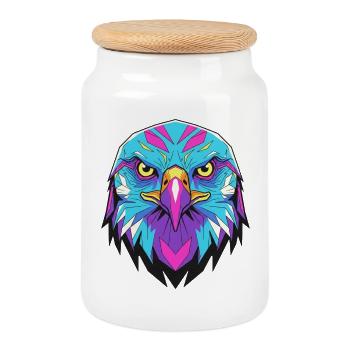 Aigle géométrique de style néon - Boîte à biscuits avec couvercle en bois - blanc - Devant