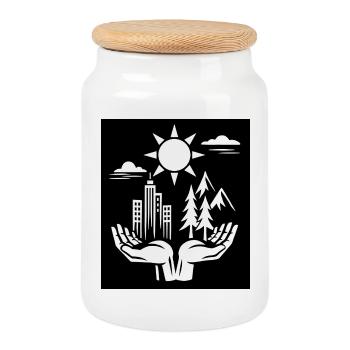 Urban Nature Harmony Illustration - Cookie Jar with Wooden Lid - white - Front
