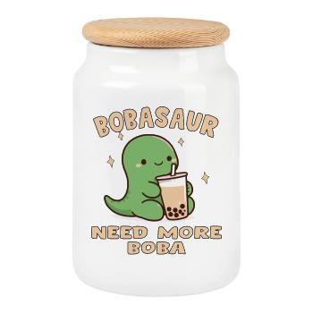BOBA SAUR Mignon - Cookie Jar with Wooden Lid - white - Front