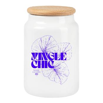 Vivid Botanical Monstera Leaf Design - Cookie Jar with Wooden Lid - white - Front