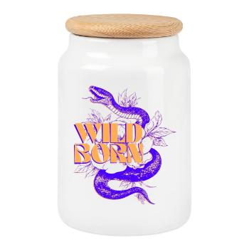 Wild Born Snake and Leaf Illustration - Cookie Jar with Wooden Lid - white - Front