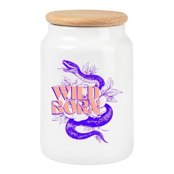 Wild Born Snake Illustration - Cookie Jar with Wooden Lid - white - Front