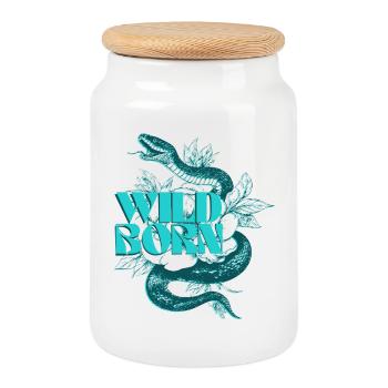 Wild Born Snake Botanical Design - Cookie Jar with Wooden Lid - white - Front