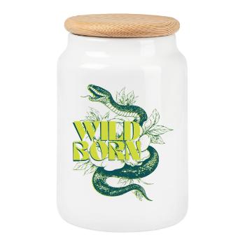 Serpent né à l’état sauvage et motif de feuille - Boîte à biscuits avec couvercle en bois - blanc - Devant