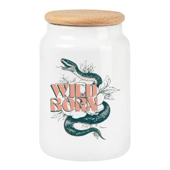 Wild Born Snake and Plant Illustration - Cookie Jar with Wooden Lid - white - Front