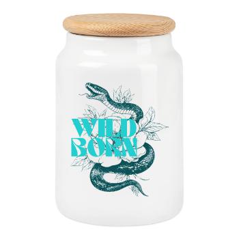 Serpent sauvage né et feuille tatouage Design - Boîte à biscuits avec couvercle en bois - blanc - Devant