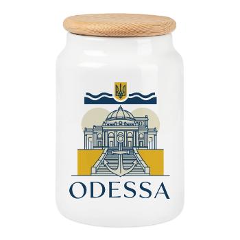 Odessa Maritime Cityscape Illustration - Cookie Jar with Wooden Lid - white - Front