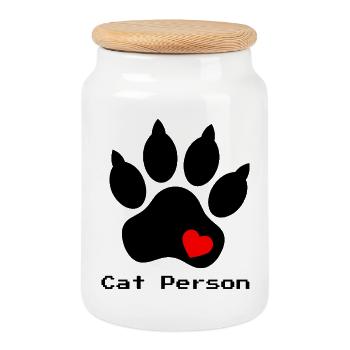Dog Paw with Heart Utility Design - Cookie Jar with Wooden Lid - white - Front
