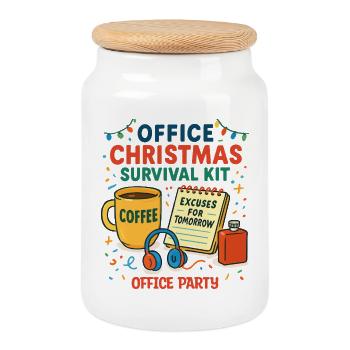 Kit de survie pour la fête de Noël au bureau - Boîte à biscuits avec couvercle en bois - blanc - Devant