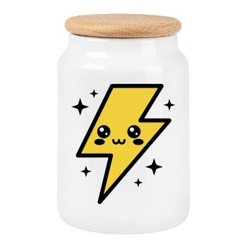 Kawaii lightning bolt with expressive face - Cookie Jar with Wooden Lid - white - Front