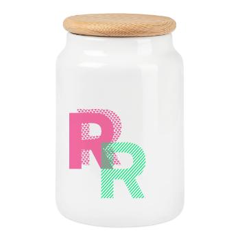 Buchstabe R - Keksdose mit Holzdeckel - Weiß - Vorne