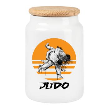 Judo martial arts motif with dynamics - Cookie Jar with Wooden Lid - white - Front