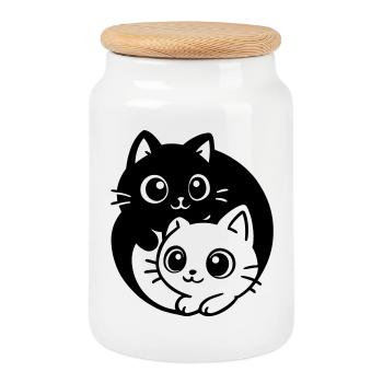 Ying Yang Kawaii Katzen Symbol - Keksdose mit Holzdeckel - Weiß - Vorne