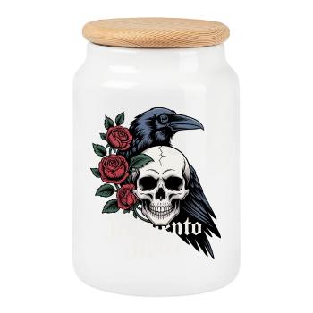 Crâne de Memento Mori & Roses de corbeau - Boîte à biscuits avec couvercle en bois - blanc - Devant