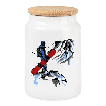 Snowboarder avec planche rouge – art du contraste - Boîte à biscuits avec couvercle en bois - blanc - Devant