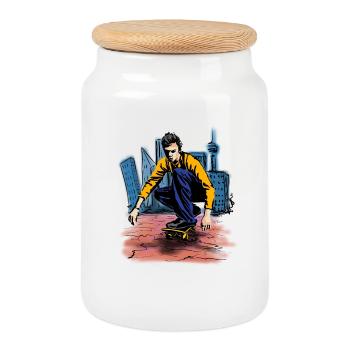 Urban Skate Neon City Rider - Keksdose mit Holzdeckel - Weiß - Vorne