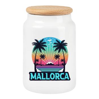 Mallorca Neon Sunset - Cookie Jar with Wooden Lid - white - Front