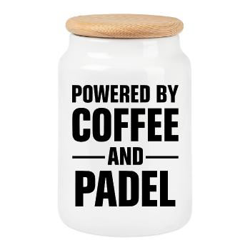 Padel & Kaffee – Powered By Coffee and Padel - Keksdose mit Holzdeckel - Weiß - Vorne